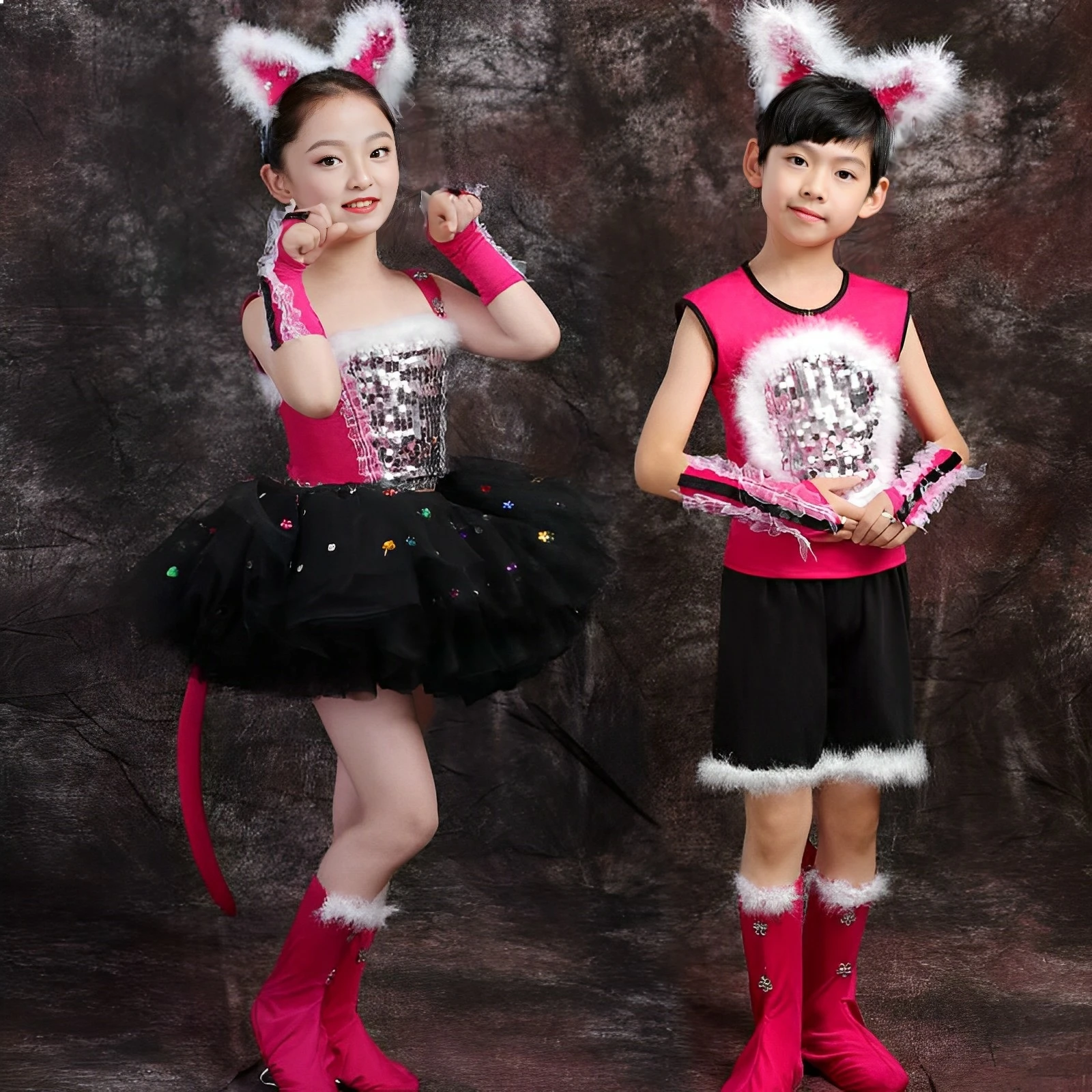 Costume da spettacolo per la giornata dei bambini animale gatto ragazzi e ragazze studenti dell'asilo Costume da ballo Jazz gonna a sbuffo con gattino