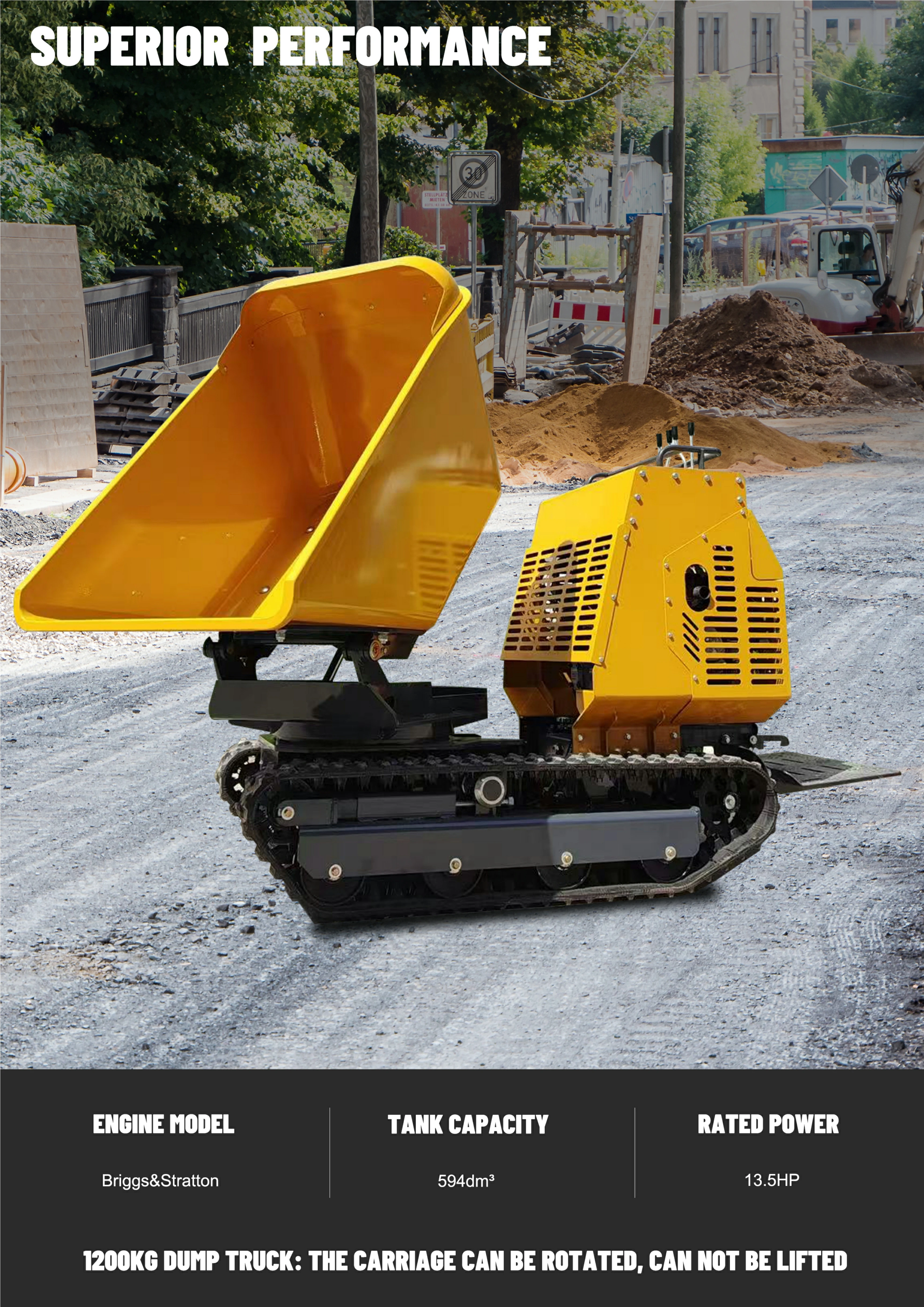 Anpassbarer Mini-Dumper Euro 5 CE-Zertifiziert 1200kg Hydraulischer Radkipper für Baustelle Bauernhof Garten – Detail 2