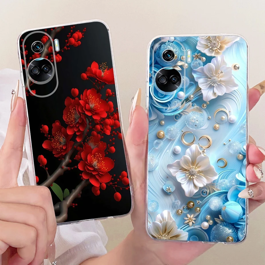 For Honor 90 Lite Case CRT-NX1 Stylish Bow Flowers Painted Cover Soft Slim Phone Case For Honor 90 Pro Honor90 Lite 90Pro Fundas