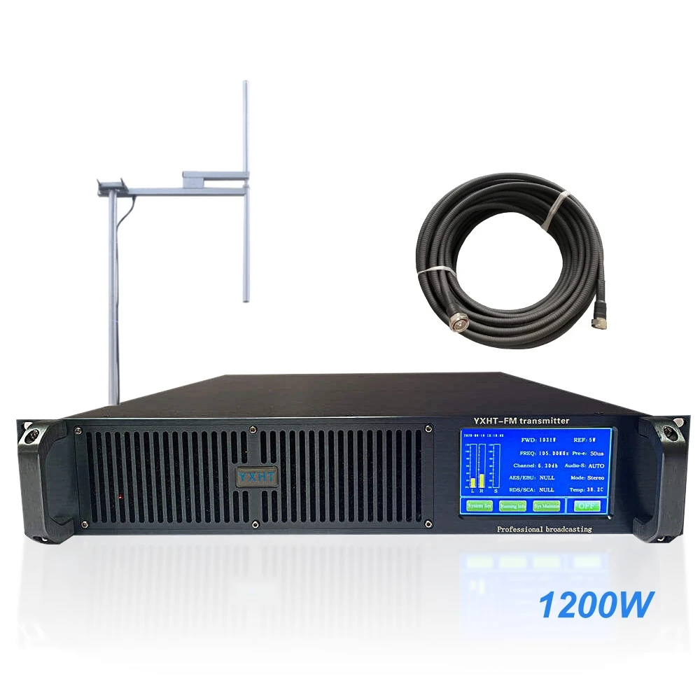 Touch Screen YXHT-2, 1.2KW FM Transmitter + 1-Bay Antenna + 30 Meters Cable with Connectors 3 Equipments