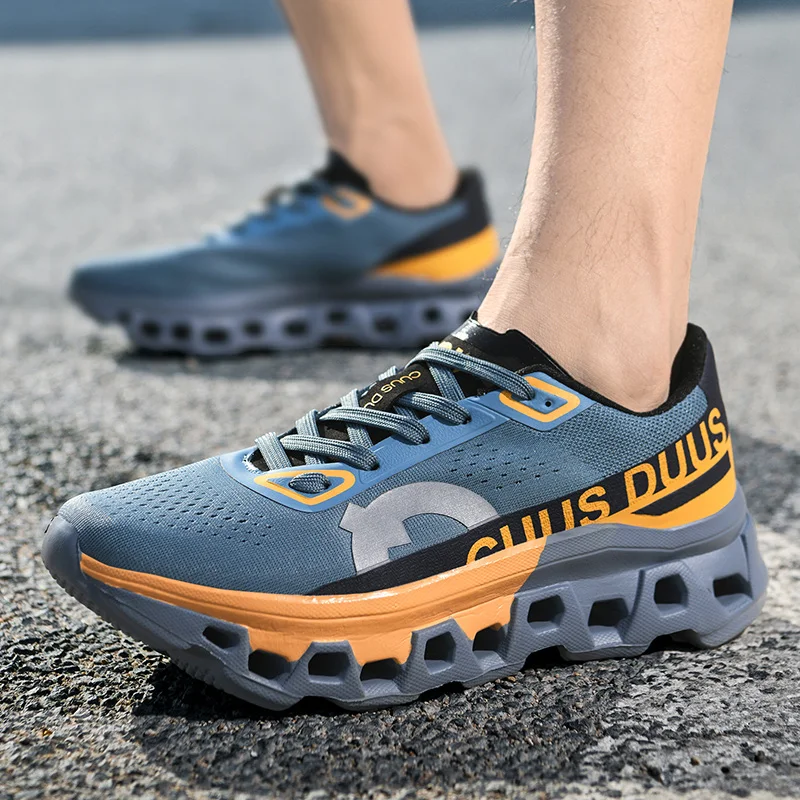 

Кроссовки для бега на открытом воздухе с амортизацией и функцией отскока, дышащие, мужские, для марафона, с толстой подошвой, модные.