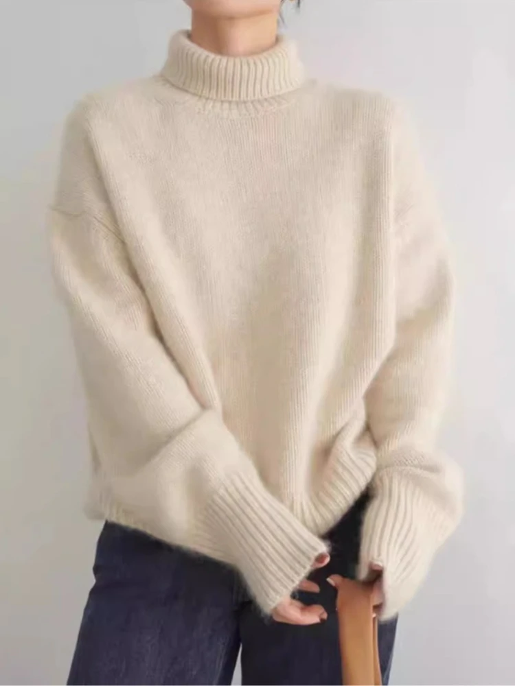 

Autumn Winter Knit Women Turtleneck Pullovers Oversize Long Sleeve Top Casual Loose Jumper Thick Warm Sweater for Women Clothing