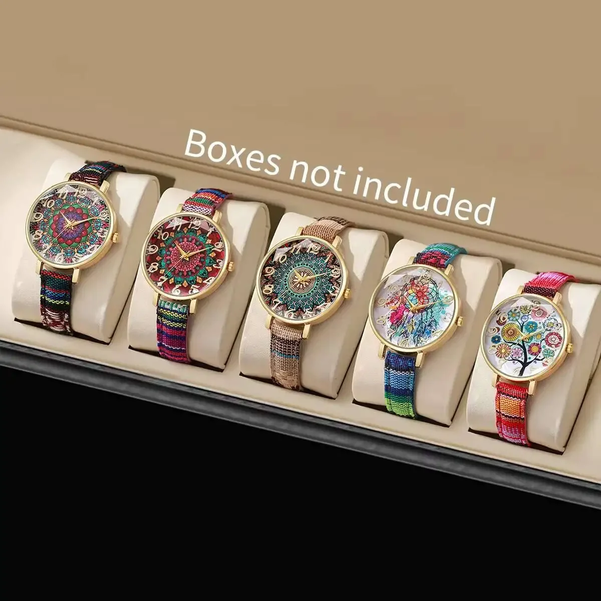 2/3/5PCS Fashion Women Quartz Watch Vintage Flowers Printed PU Strap Quartz Watches for Women Clock Reloj MujerWithout Box