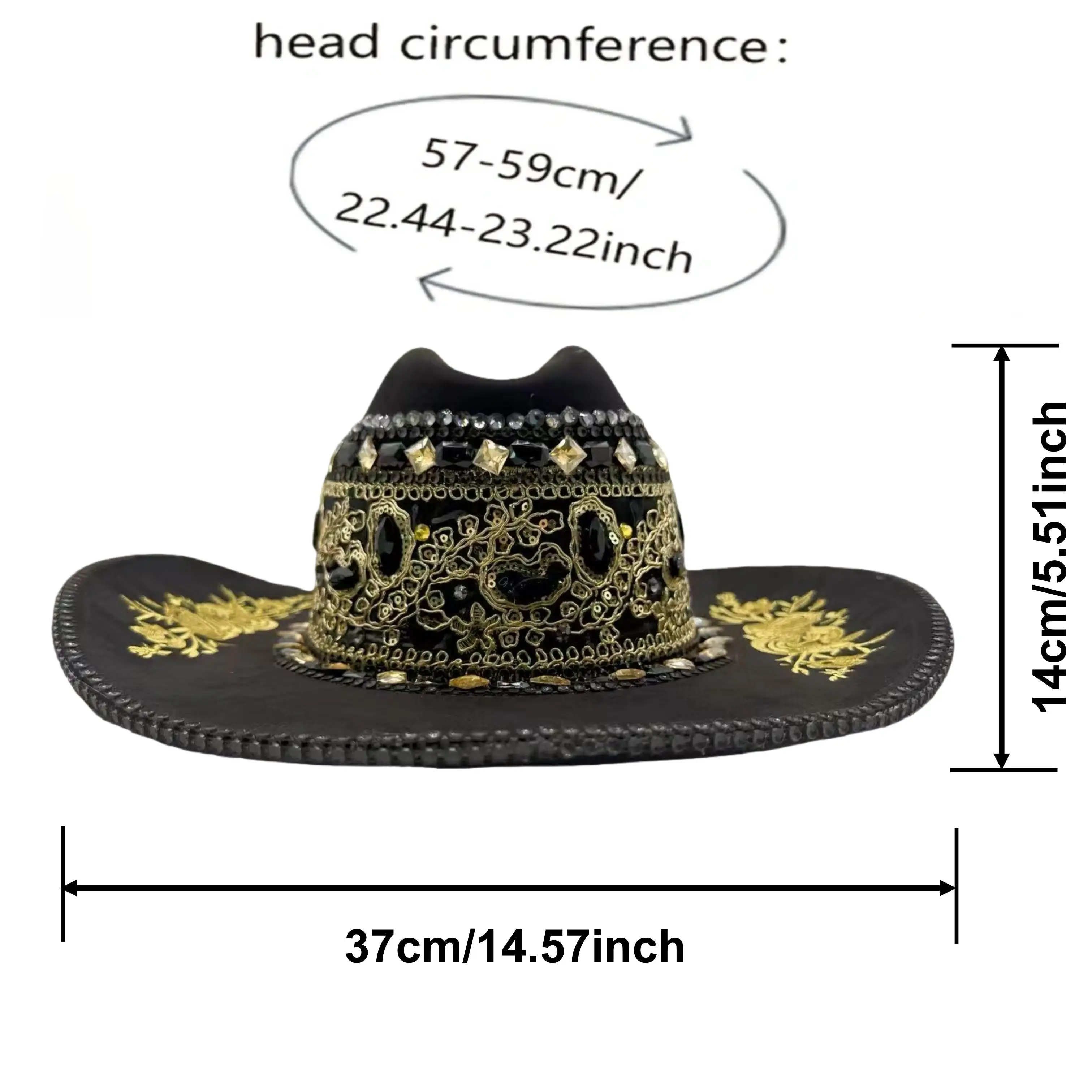 HongLuan Glitter Costume Hat Adult & Cowboy Hats Rhinestone for Woman, Cowboy Cosplay Female Accessories & Cowgirl Cap