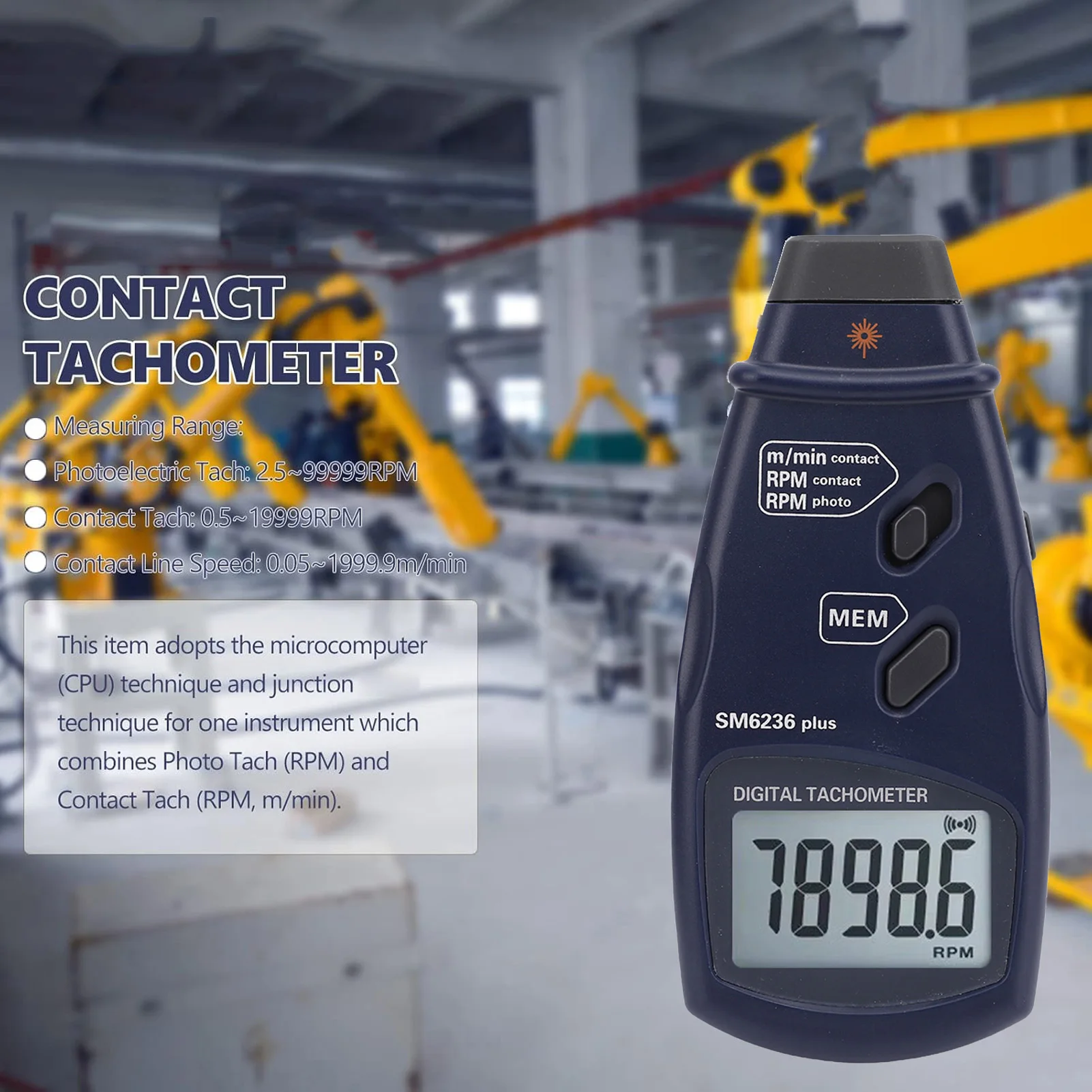 

Digital Tachometer Accuracy Large LCD Screen 2 in 1 Design Handheld Tach Rotation Meter for Motor Fan Tach Meter RPM Speedometer