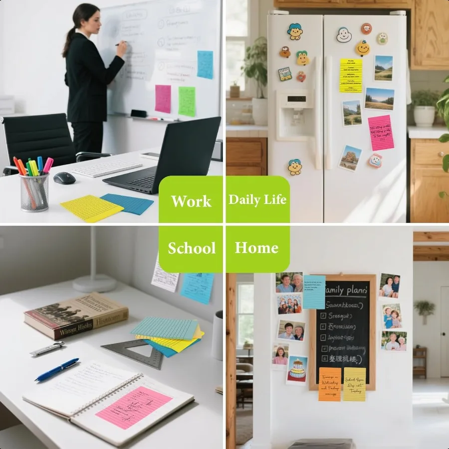 12 Pads Lined Sticky Notes 4x6 Sticky Notes with Lines SelfStick Note Pads 12 Bright Multi Colors Big Rectangular Sticky Note f