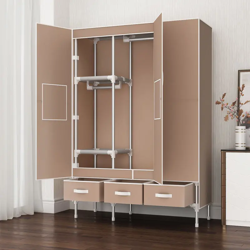 Simple wardrobe for rental housing, household open door, sturdy and durable cloth wardrobe, reinforced steel pipe for storage