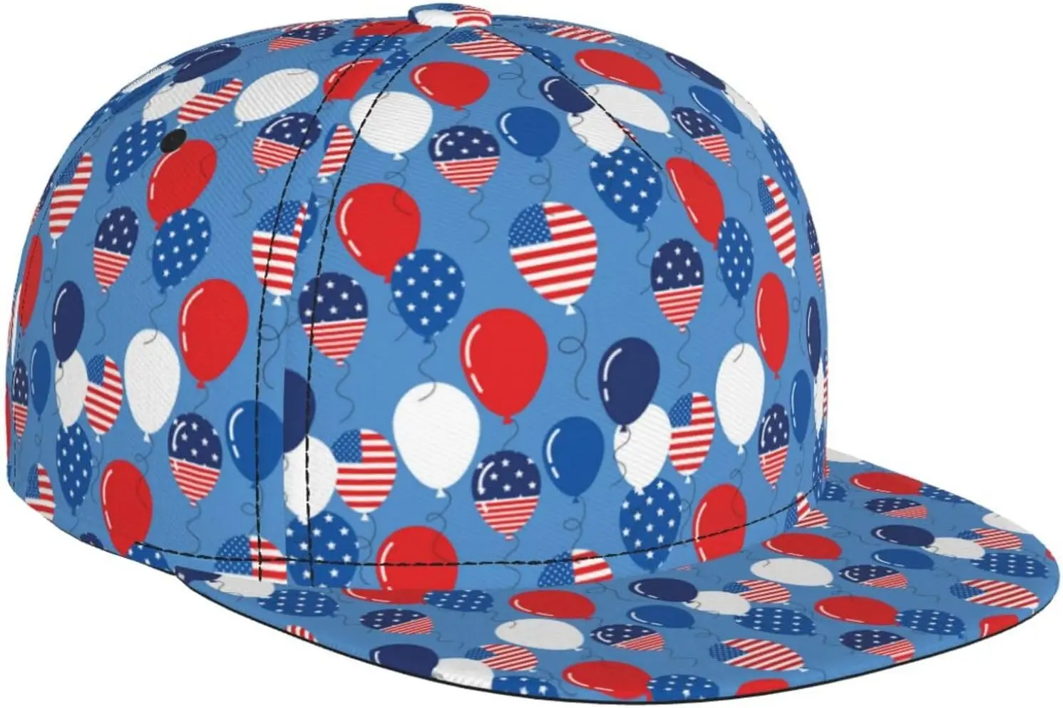 4th of July Mens Baseball Hat Cap Balloons Funny Dad Cap Golf Hat Cozy Breathable Adjustable Full Print Cap Hat Black