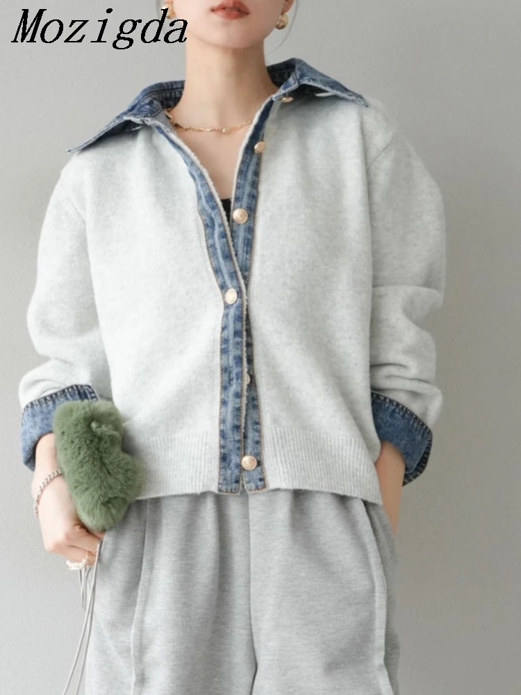 

Осень-зима вязаный кардиган женский джинсовый лоскутный модный женский кардиган корейский стиль свободный повседневный женский свитер пальто топы