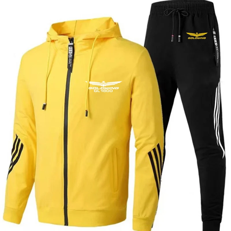 2024 Goldwing GL1800 Motorcycle Men Suit Autumn New Zipper Cardigan Jacket + Sweatpants Stripe Basketball Jogging 2 Piece Set