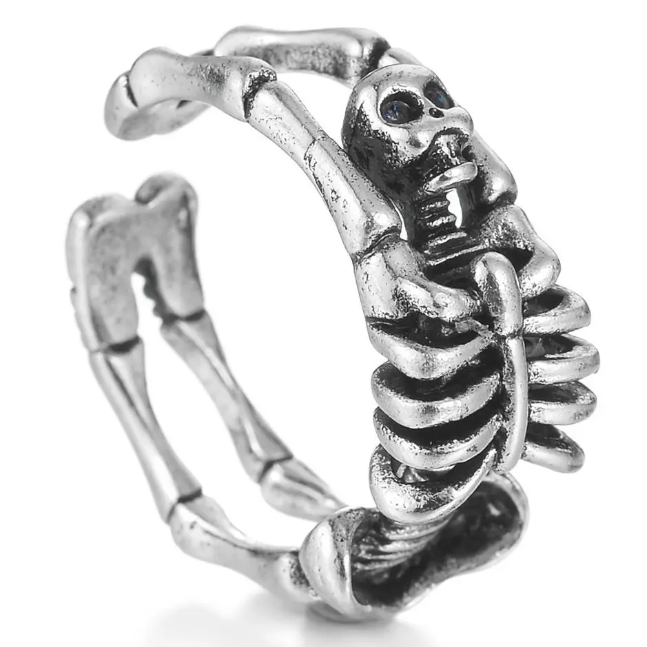 Full Body Skeleton Skull Ring Men and Women Hip Hop Rock Dark Hug Open Ring Demon Punk Gothic Biker Jewelry Halloween Gifts