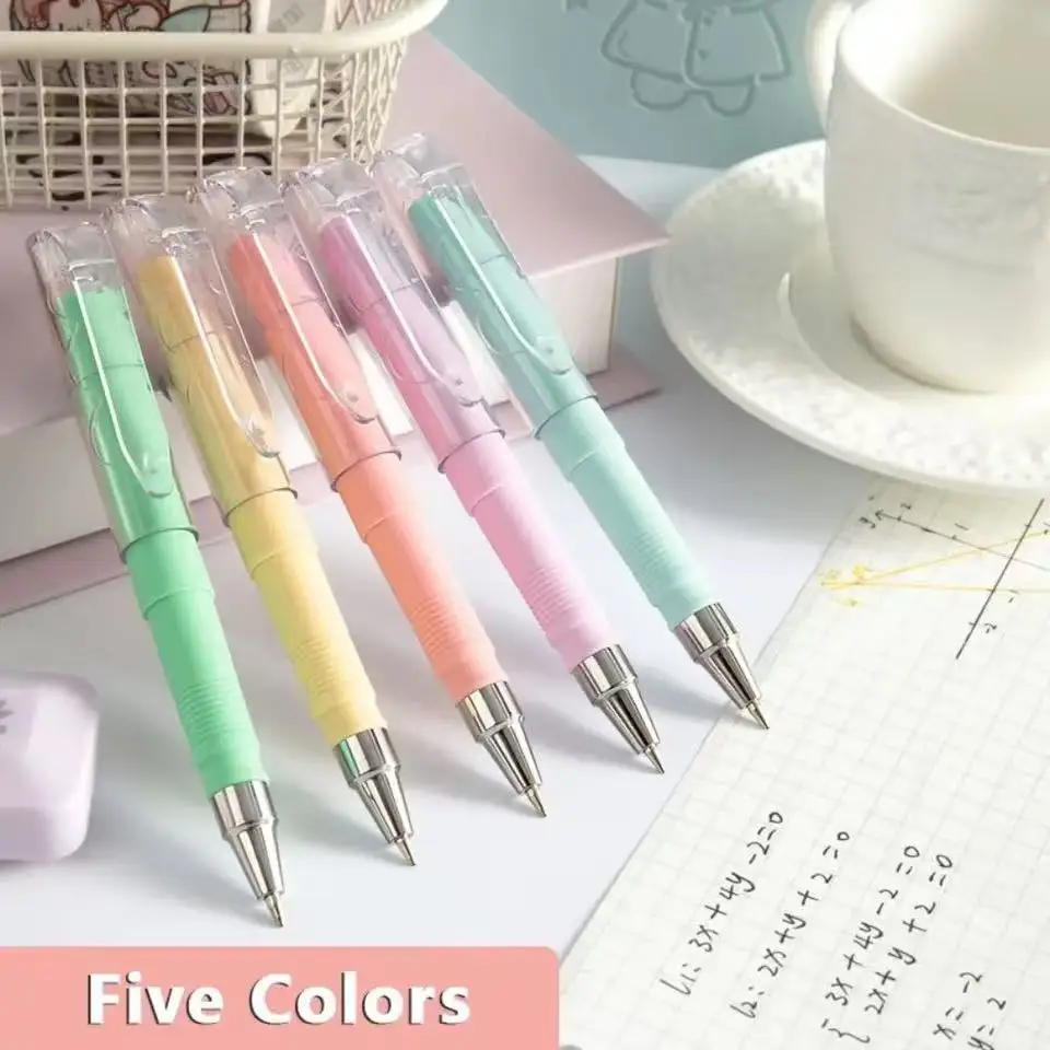 

5PCS Pastel Mini Gel Pens, Transparent Cap Retractable Black Ink Pens for Students Office School