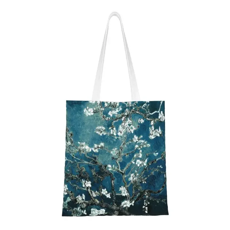 Custom Van Gogh Almond Blossoms Shopping Canvas Bag Women Durable Grocery Flowers Painting Shopper Tote Bags