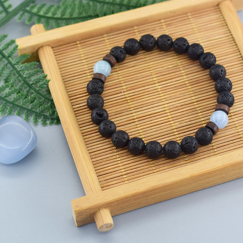 Natural Aquamarine Quartz Beads Stone Bracelet Women Men Natural Volcanic Lava Jewelry Purify the Soul Yoga Meditation Pulsera