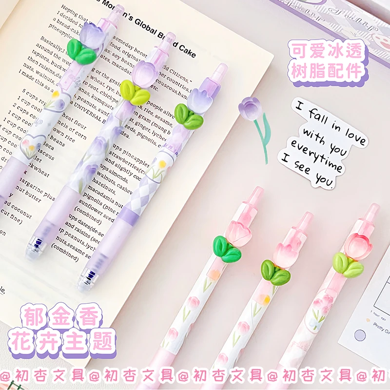 Imagem -02 - Waterproof Blue Tulips Gel Ink Pen Grupo Kawaii Apagável Bonito Papelaria Material Escolar Escritório Estudante 035 Milímetros