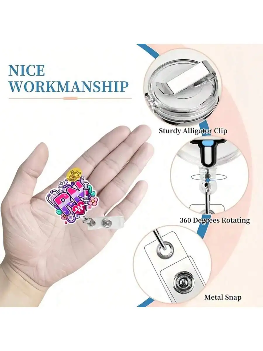 قطعة واحدة من بكرة شارة قابلة للسحب للممرضات اللطيفة - حامل معرف أكريليك متين للممرضات وعمال المكاتب والطلاب، أساسيات المكتب المدرسي