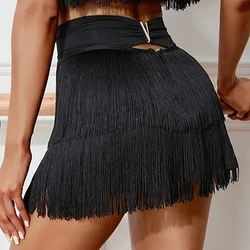 Latin Dance Skirts Women's Performance Practice Costume Adult Double Layered Fringe Short Skirt Ballroom Tango ChaCha Dancewear