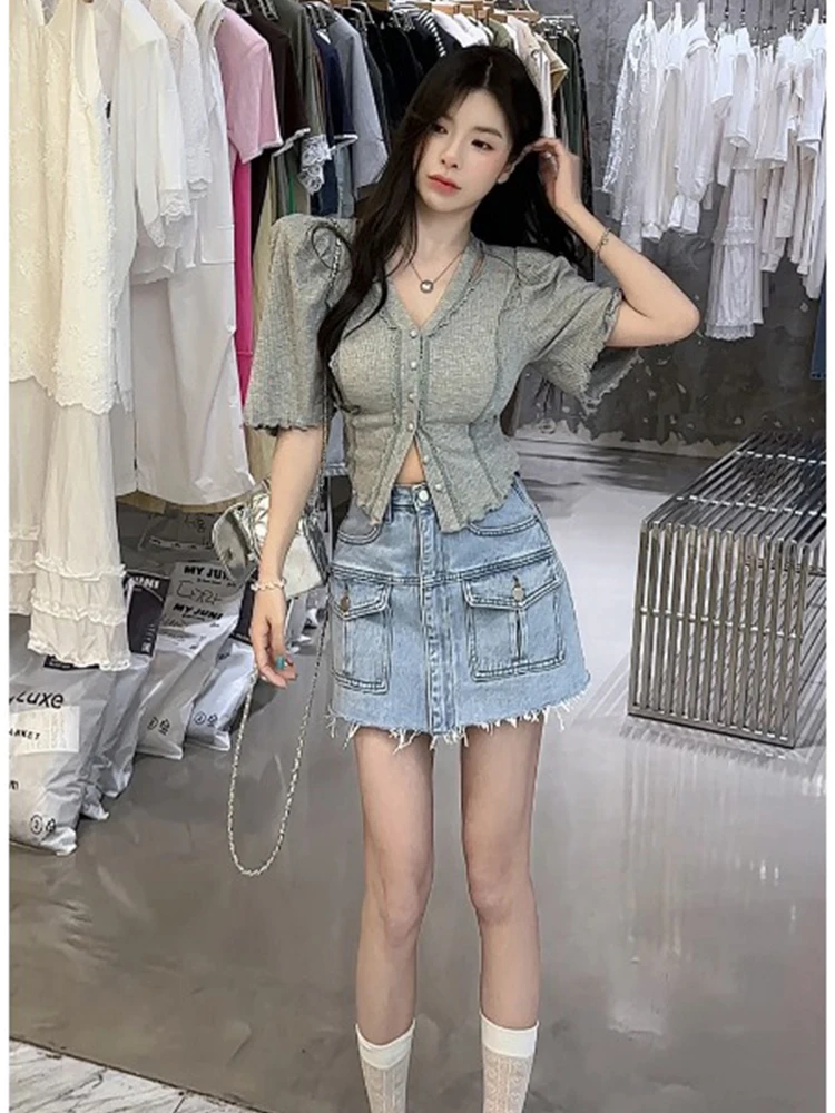 

Summer 2025 New Sle Women's Knitted ort Sve Lace Trim V-Ne Thin Cardigan Breathable Comfortable ort Length Top