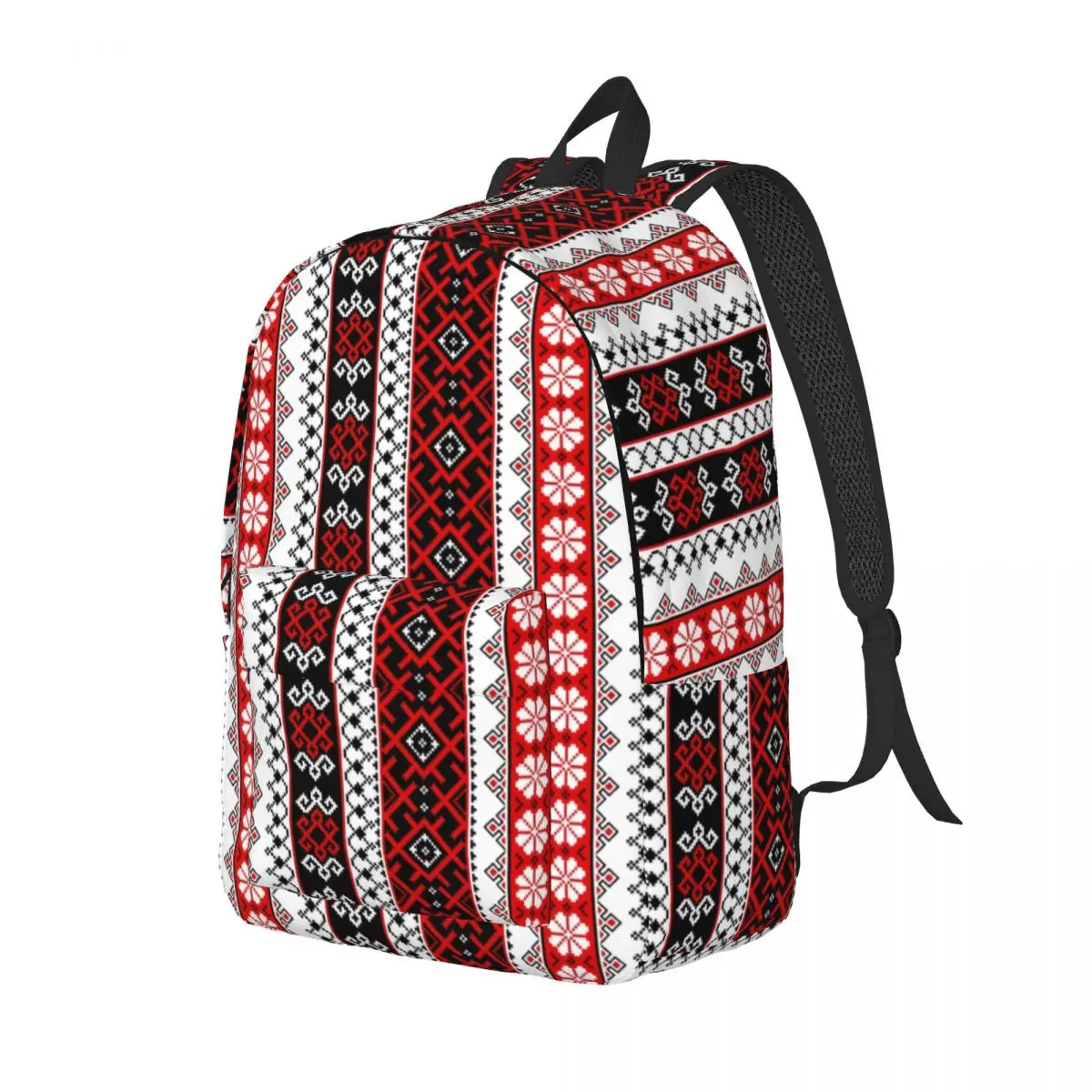 Bold Colorful Ukraine Style Vyshyvanka Canvas Backpack Bohemian Geometric College School Travel Bags Bookbag Fits 15 Inch Laptop