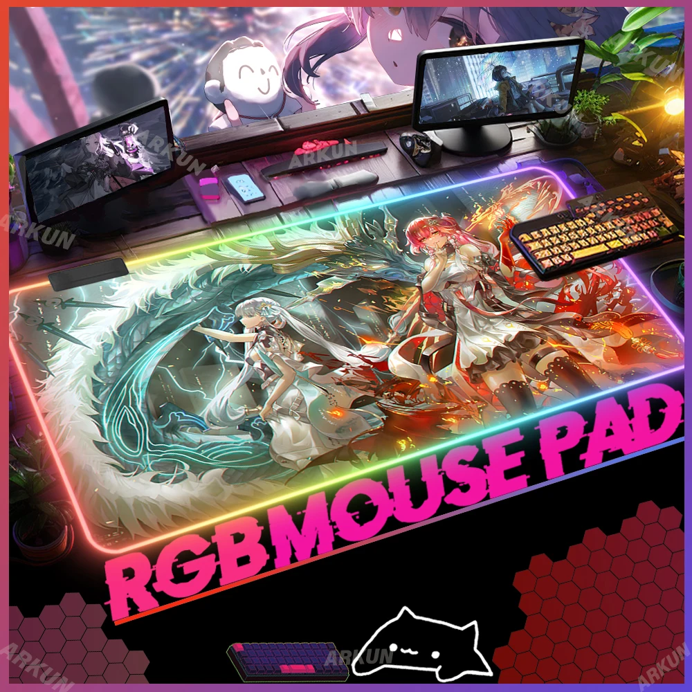 XXL RGB Fashion Kawaii Sex Hot Konnshi Cool Wuthering Waves Game Mouse Pad Gaming 90x40 Large Backlight Table Desk Pad Design