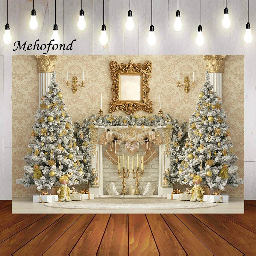 Mehofond Photography Background Room Merry Christmas Fireplace Gift Xmas Tree Kids Family Portrait Decor Backdrop Photo Studio