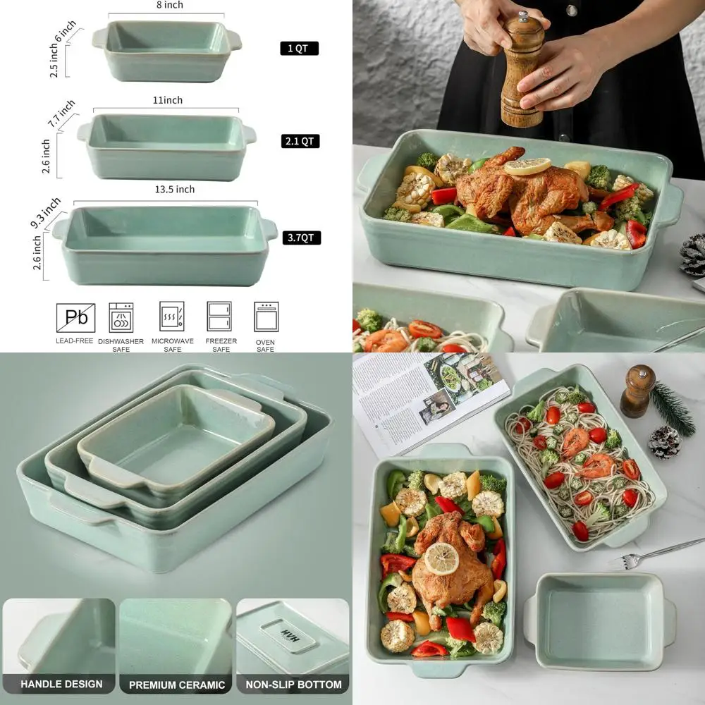 

Набор бирюзовых керамических форм для выпечки, прямоугольная коллекция кастрюль, безопасная в духовке из трех предметов