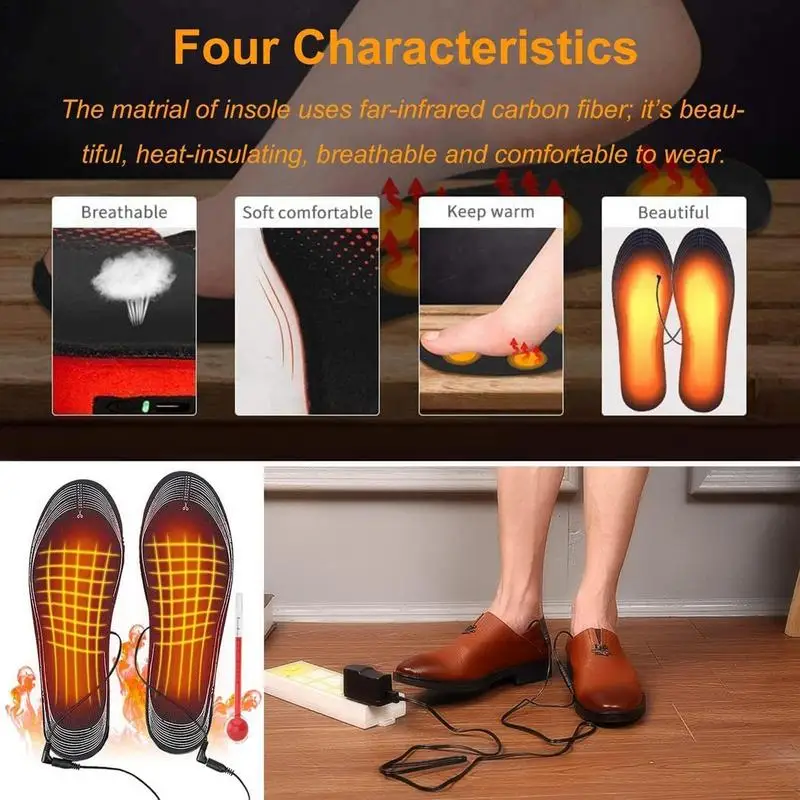 Heated Insoles For Boots Rechargeable Electric Heating Foot Warmers Cuttable Thermal Sole With 3 Temperature Settings Insoles