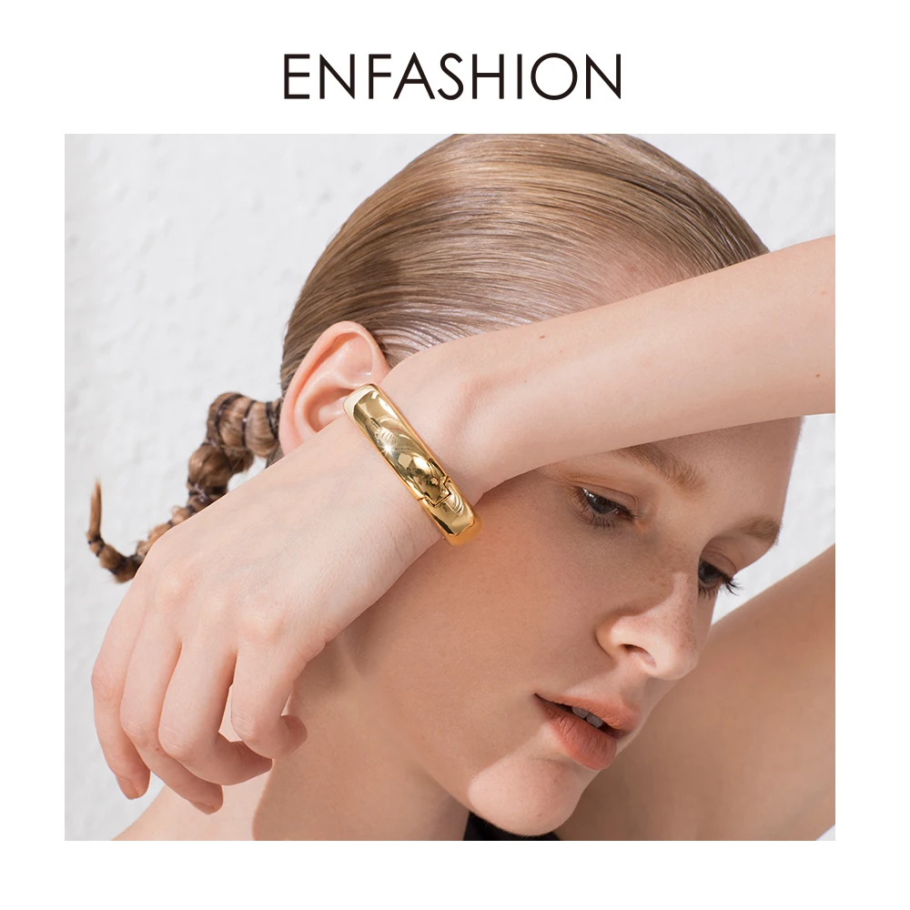 ENFASHION Blank Wide Cuff Bracelets For Women Accessories Gold Color Simple Minimalist Bangles Fashion Jewelry Wholesale B192029