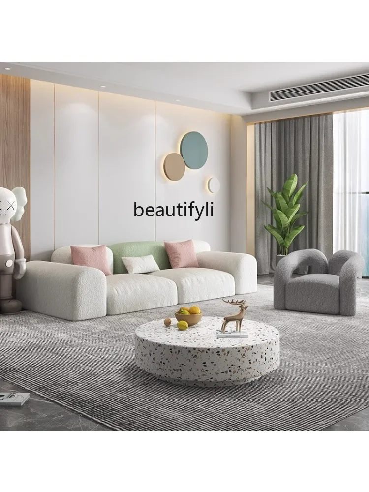 

YH Tofu Block Minimalist Cool Style Flannel Art Sofa Living Room High-End Cobblestone Modern Minimalist Three-Person Nordic Late