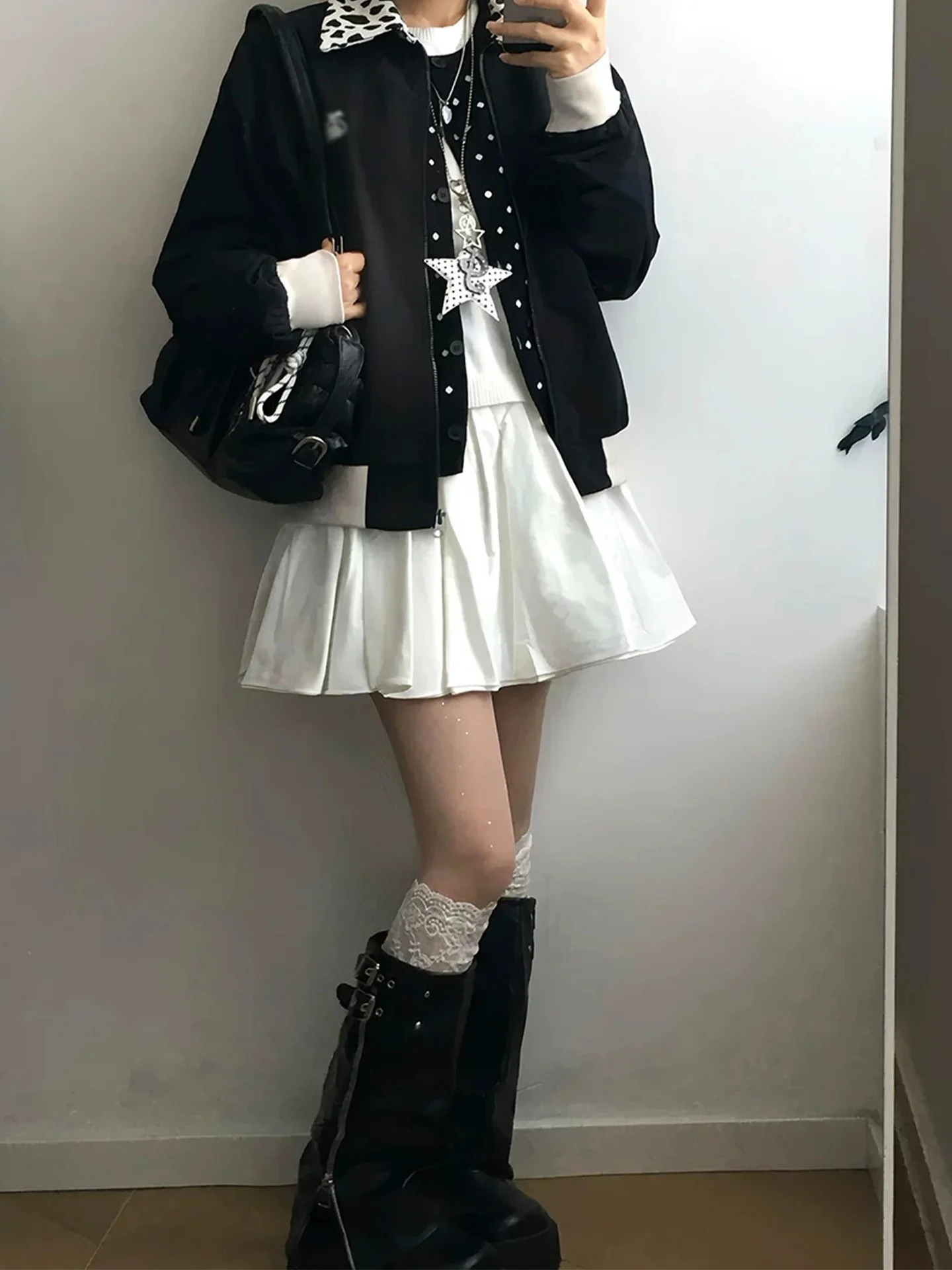 Korean Style Casual Loose Women's Short Jacket Cow Pattern Collar Embroidery Contrast Color Loose Fit Autumn Outerwear