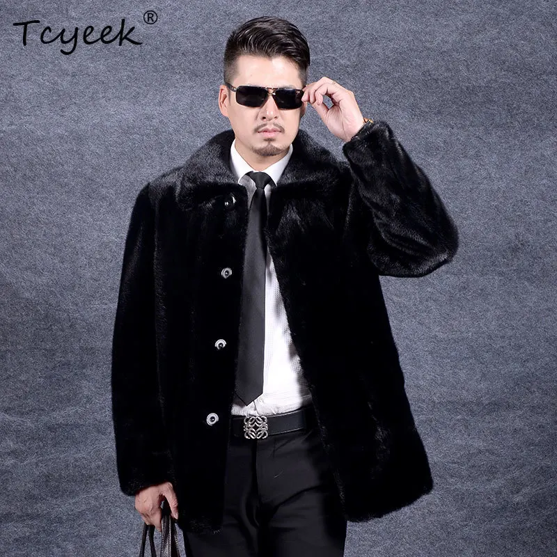 

Tcyeek Real Mink Fur Coat Men Winter Clothes Real Fur Jacket Whole Mink Mens Coats New in Coats Mid-length 2025 Куртка Мужская
