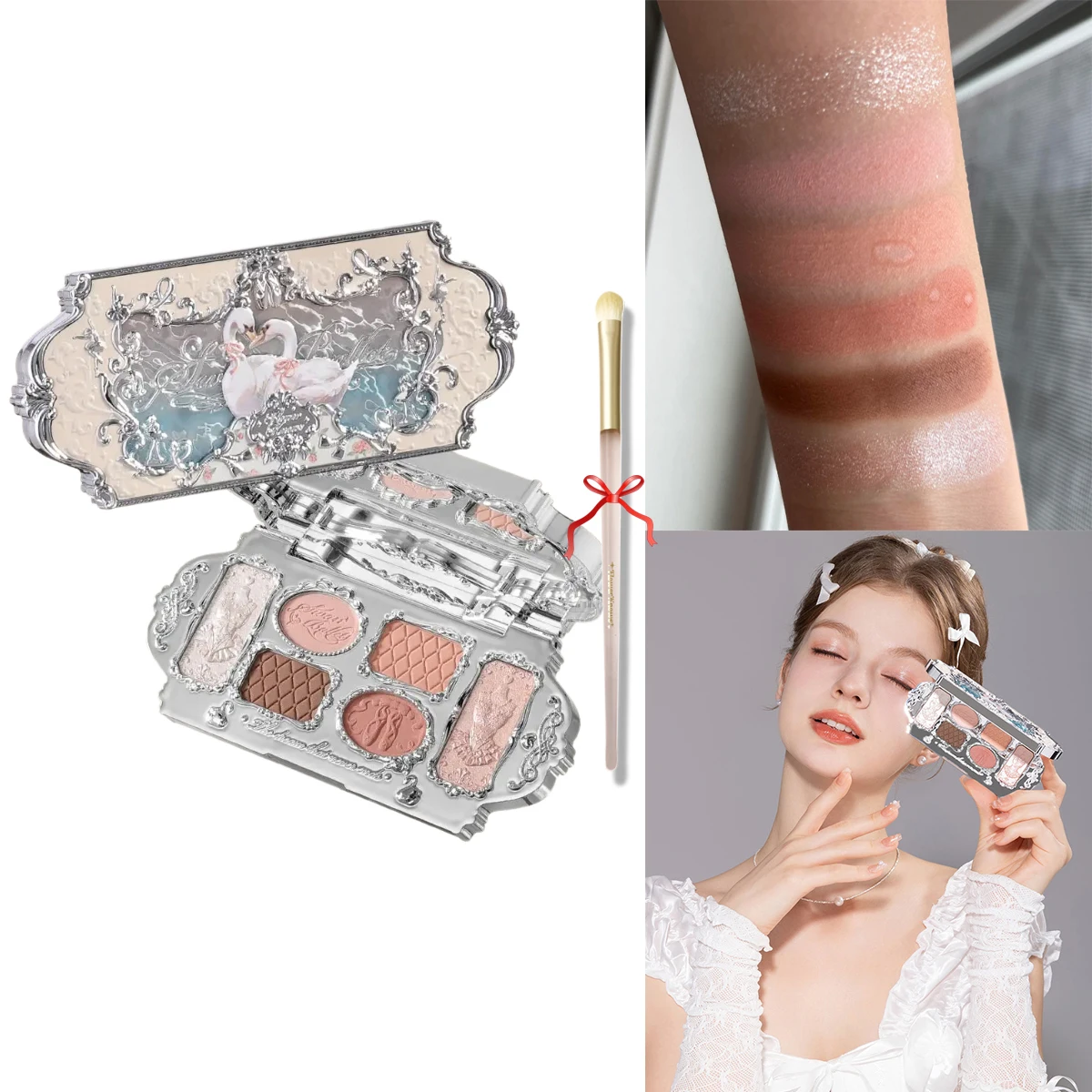 Flower Knows Swan Ballet 6 Color Eyeshadow Palette Matte Shimmer Pearl Glitter Waterproof Highly Pigmented Long Lasting Makeup image 3