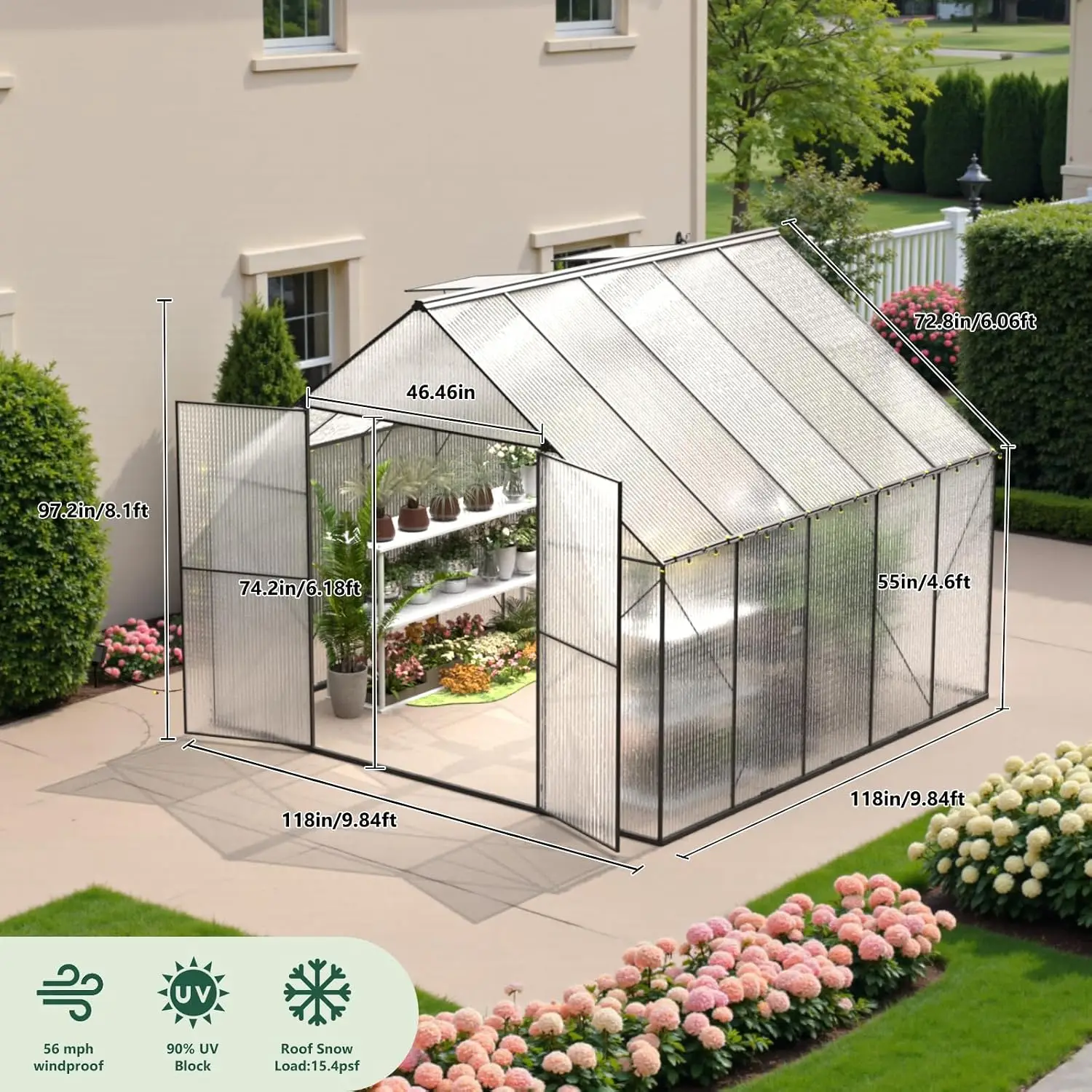 Green House for Outside, Greenhouse for Outdoor, Walk-in Garden Greenhouses, Heavy Duty Polycarbonate Greenhouse,Customized