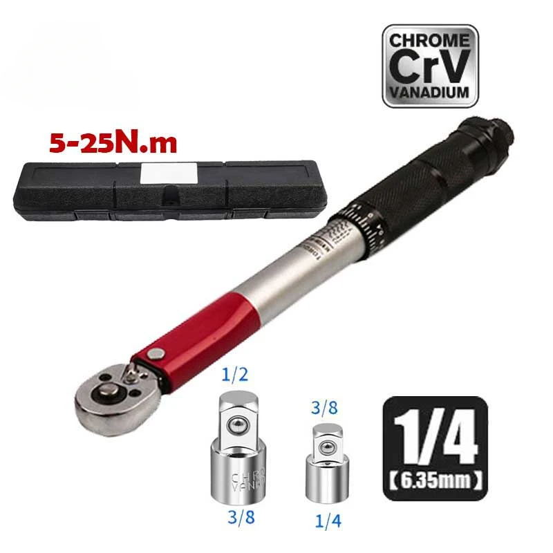 

5-25N.m Torque Wrench 1/4 Precise Reversible Ratchet Torques Key Professional Bicycle Motorcycle Car Automotive Tool