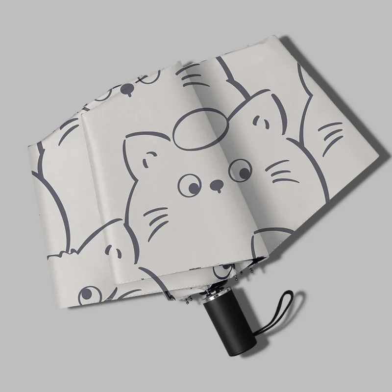 White Black Cat Umbrella Animal Cartoon Full Automatic Sun Umbrella Strong Paraguas Grandes Y Fuertes