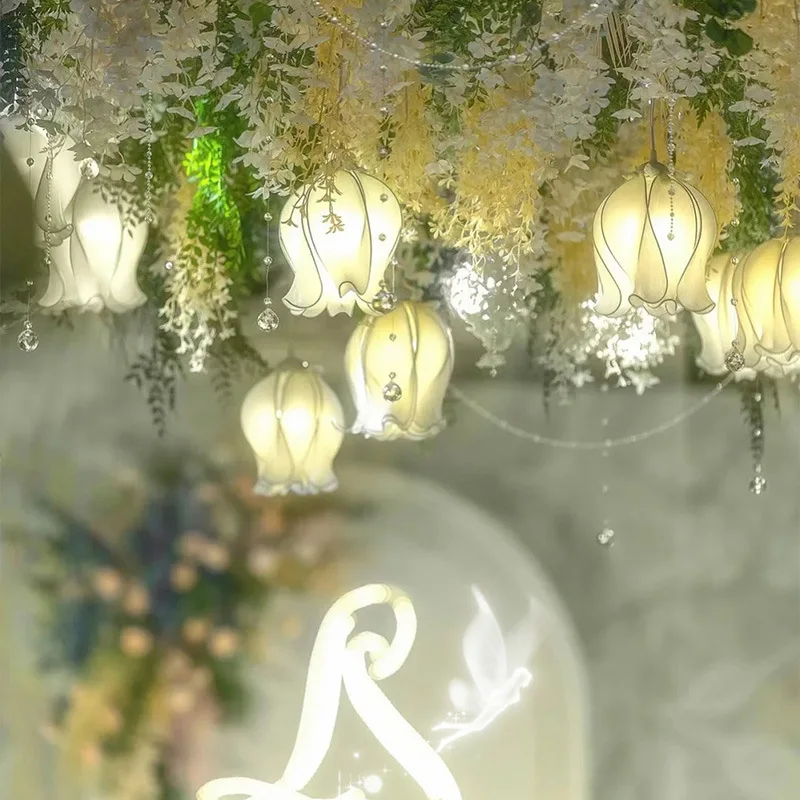 Wedding LED Flower String Lights Modern Romantic White Fabric Flowers 10PCs for Wedding Hall New Year