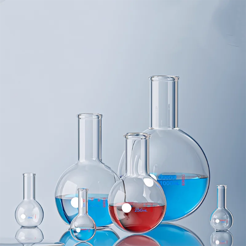 Imagen 5: Matraz de fondo redondo de vidrio de cuello largo, fondo plano de boca única, matraz de destilación de 150/250/500/1000ml, botella de bola experimental