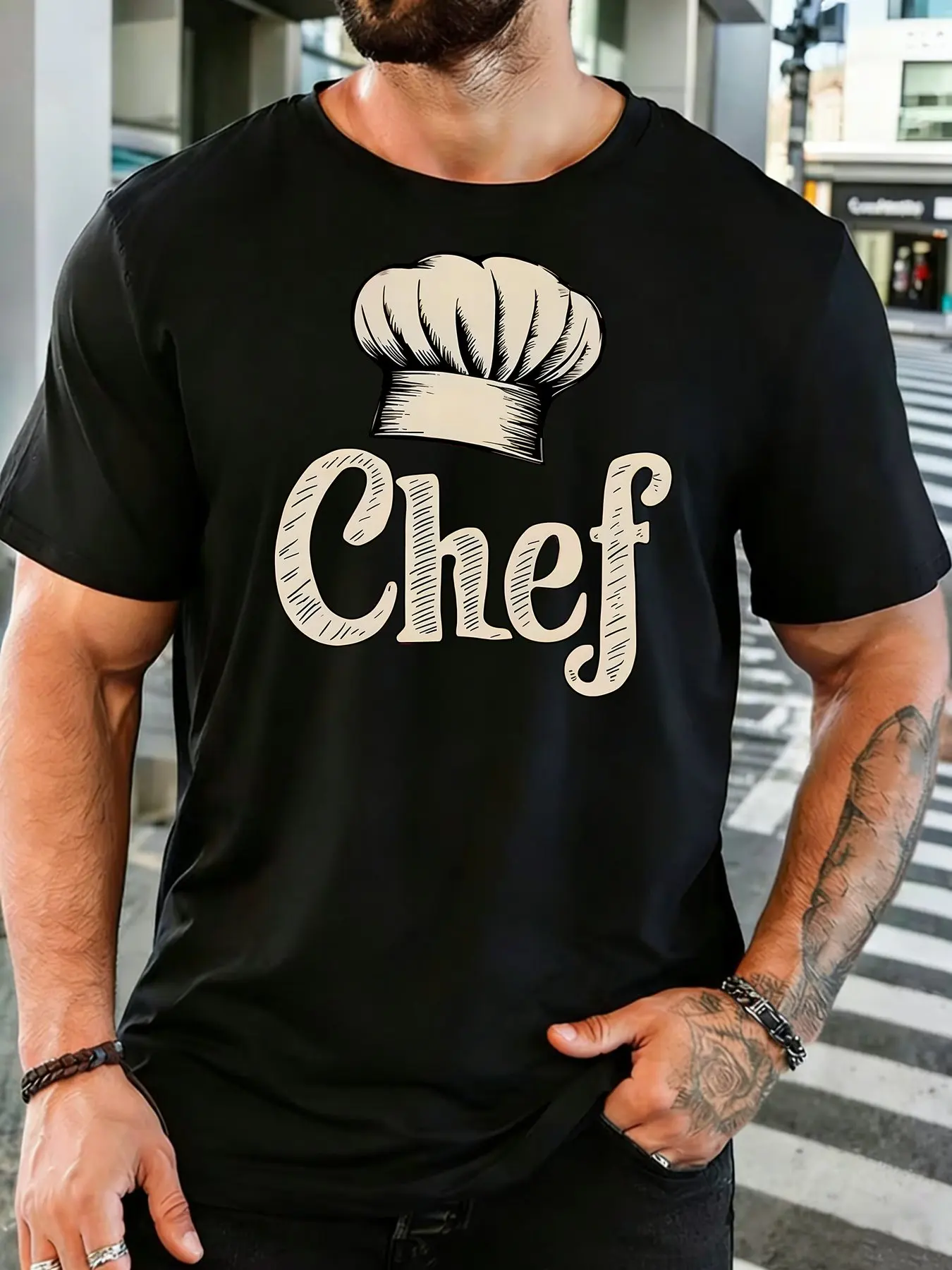 Men Short Sleeve Cotton Tee Vintage Chef Hat Print Round Neck Loose Summer Kitchen Worker Daily Casual Unisex Soft Street Top