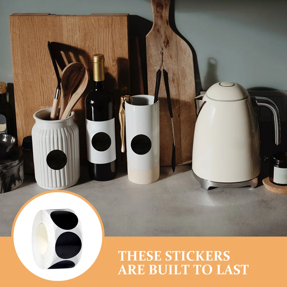 2 قطعة 25 مللي متر ملصقات نقطة سوداء مستديرة تسميات دائرة مقاوم للماء لاصق دائم ملصقات الكتابة فارغة لمكتب المطبخ الفصول الدراسية #6