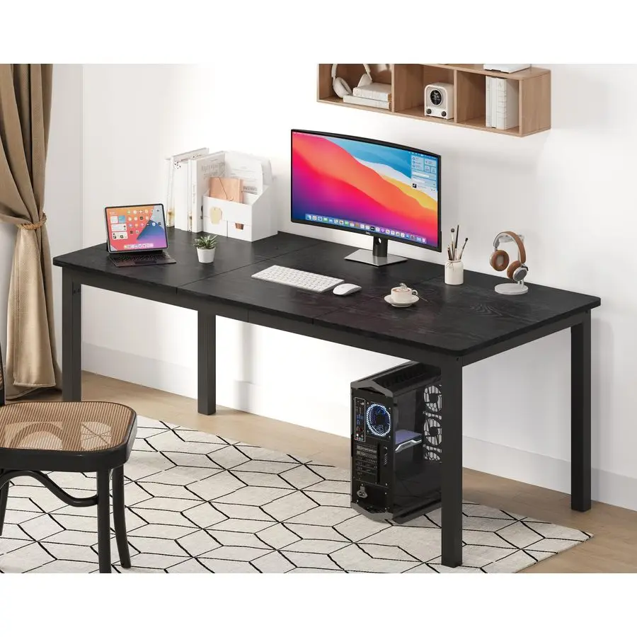 Inch Industrial Dining Table, Large Rectangle Kitchen Table with Metal Legs, Round Corners, Wooden Conference Tables Writing Des