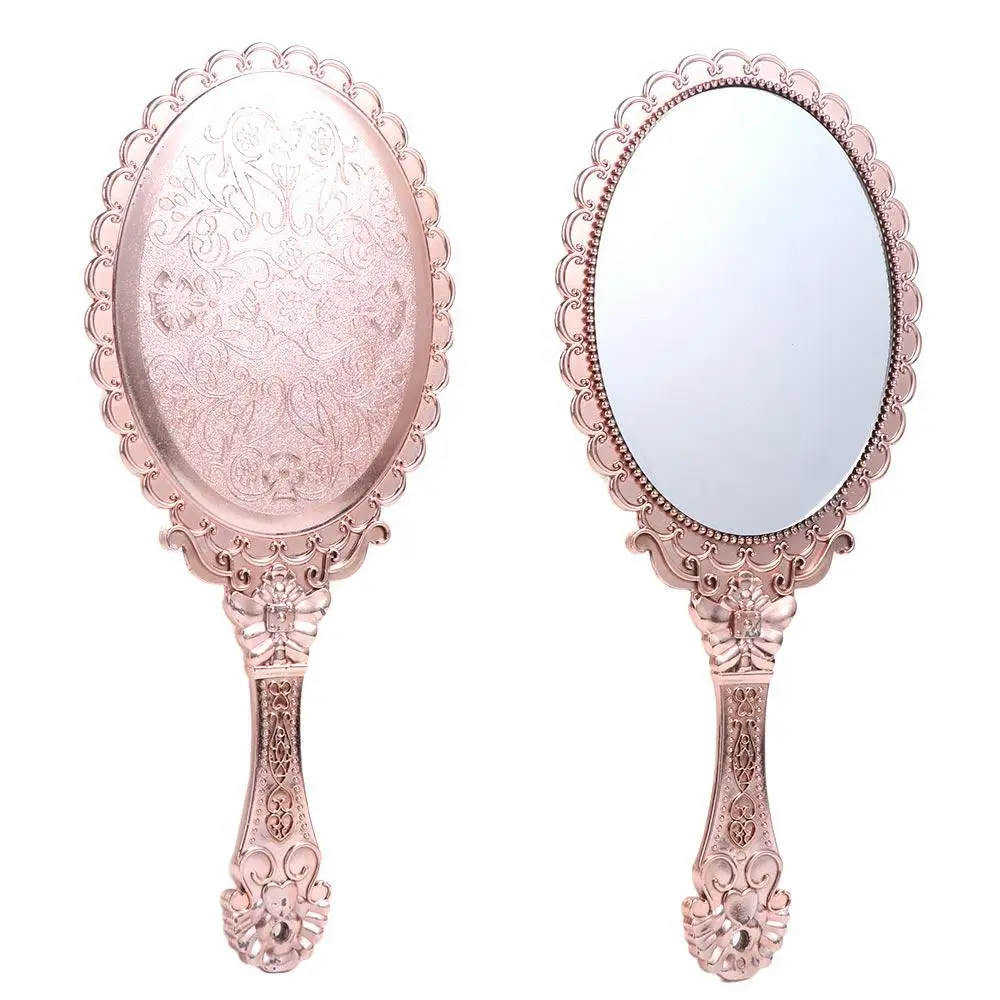 High Definition Handheld Mirror Easy to Carry Odorless Carved Small Mirror Pattern Handle Portable Dressing Mirror Bedroom