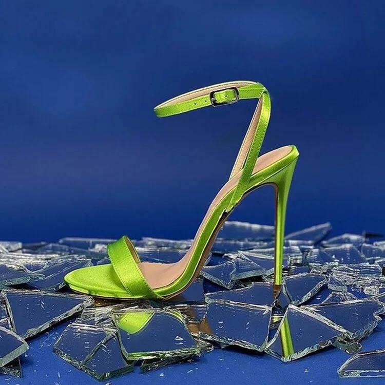 

European and American round headed silk thin high-heeled 12cm open toe straight strap party fashion sandals in sizes 33-46