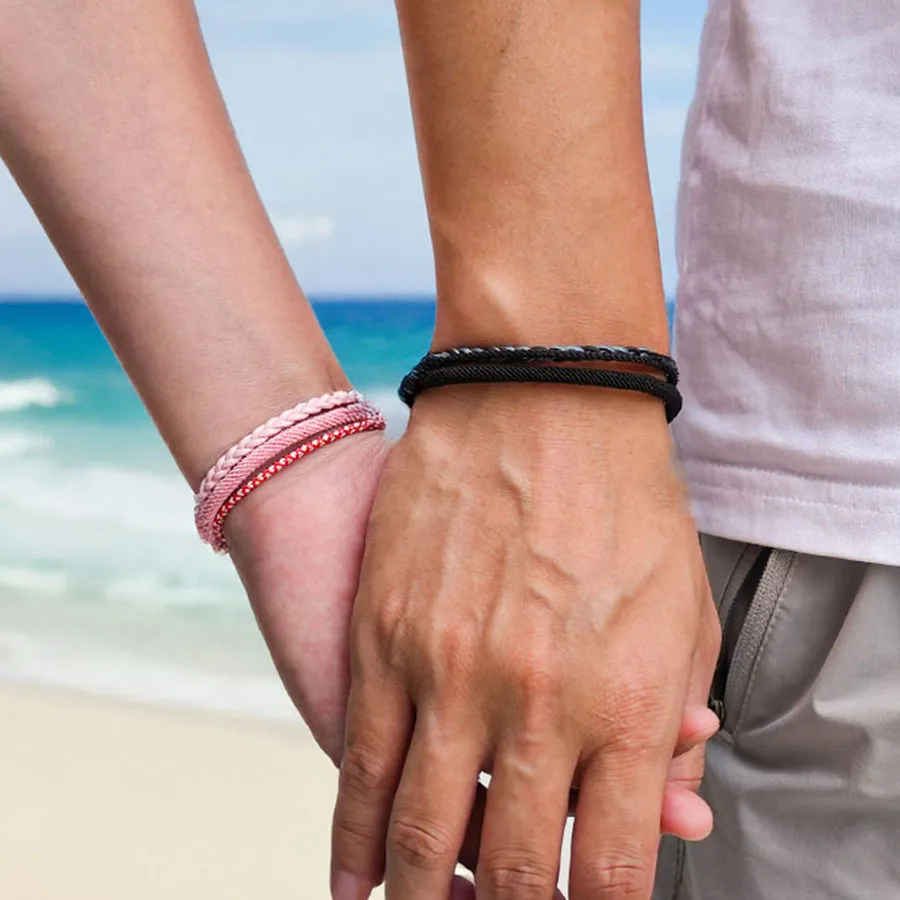 

Noter New Couple Bracelet Handmade Braided String Chain Braslet Bangle Magnet Buckle Pink Leather Braclet Valentine Day Gift