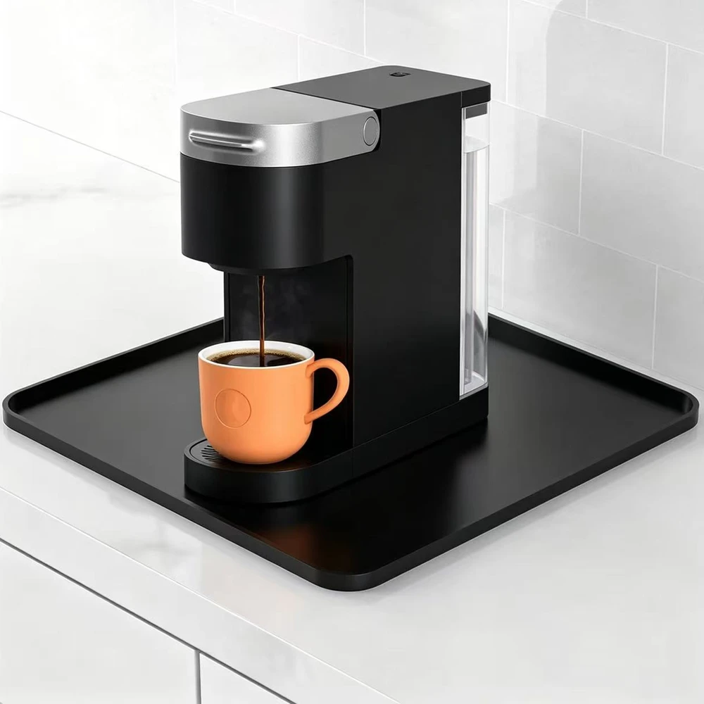 Silicone Coffee Mat 40x40cm Square Bar Mat for Espresso Machine Station Waterproof Drying Mat for Kitchen Count Black