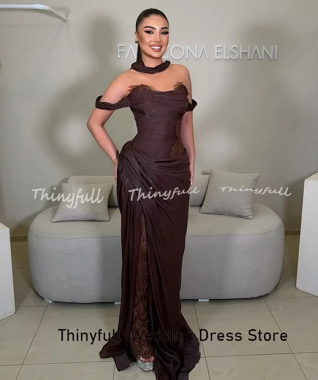 Thinyfull sirena fuera del hombro vestidos De graduación árabes cariño brillante satén vestidos De noche bata De Soirée vestido Formal personalizado