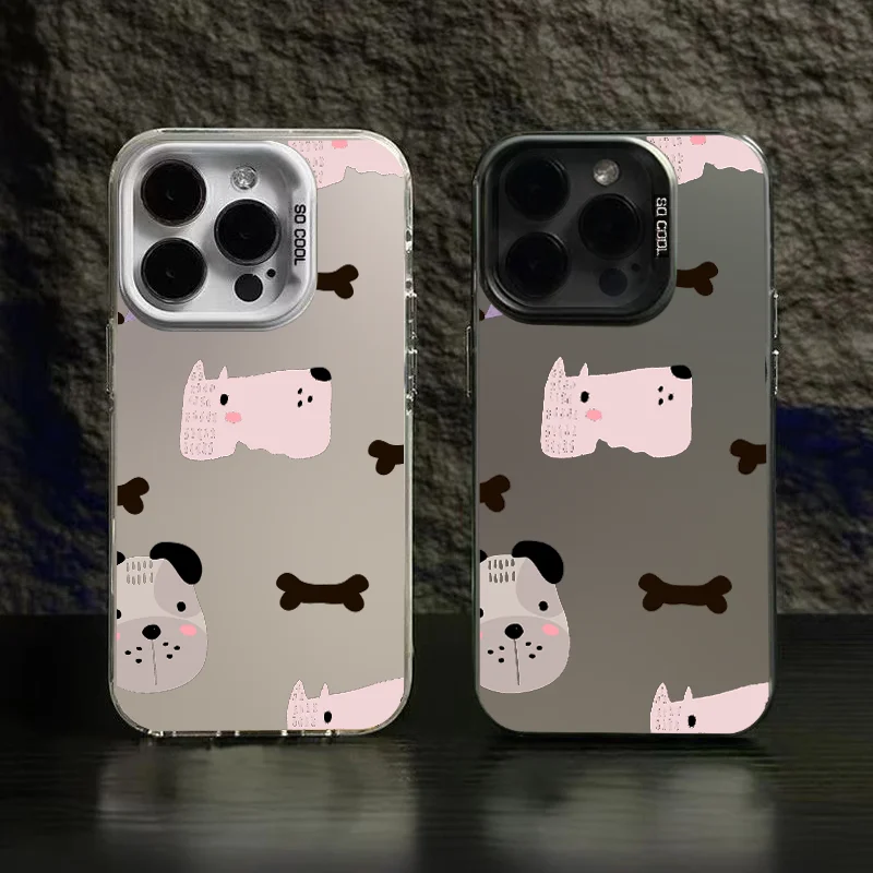 Cute Dogs and Bones Pattern Cartoon Illustration High-end Phone Case For iPhone 16 Pro Max 15 Plus 14 13 12 11 XR X XS 8 7 Cover