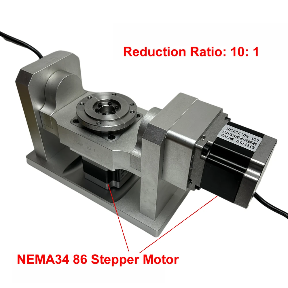 CNC Rotary Axis 4th 5th Axis Dividing Head Reduction Ratio 10:1 Harmonic Reducer Harmonic Gearbox NEMA 34 86 Stepper