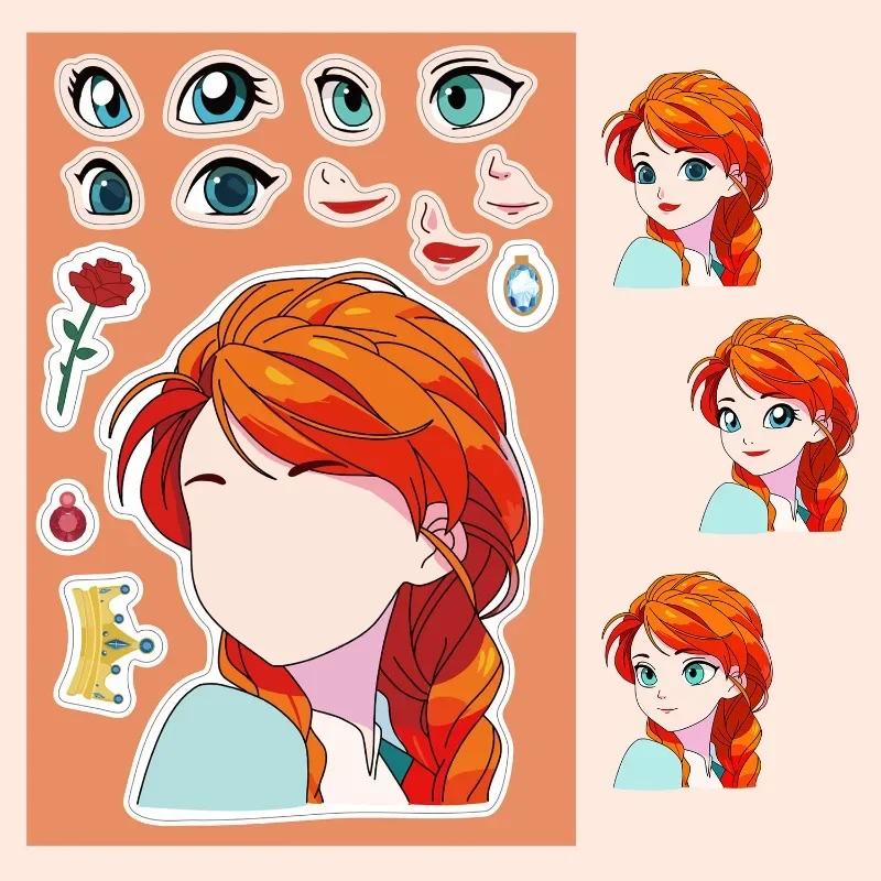 New 8pcs/Set F-r-o-z-e-n Cartoon Anime Stickers DIY Assemble Game Decal Make a Face Jigsaw Creative Birthday Party Gift
