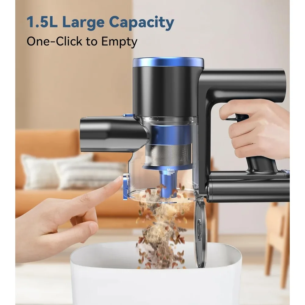 Cordless Vacuum Cleaner, Stick Vacuum with 3 Powerful Suction Modes, Max 45 Mins Runtime, Anti-Tangle Vacuum Cleaner for Home