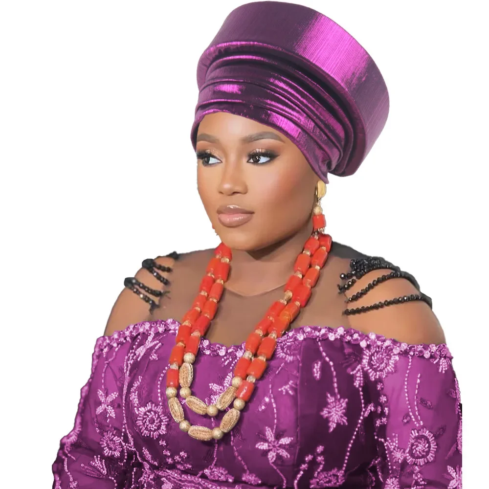 

Shiny Pleated Turban Cap for Women African Female Head Wraps Nigeria Lady Headwear Hat Wedding Headtie Autogele Headgear Mujer